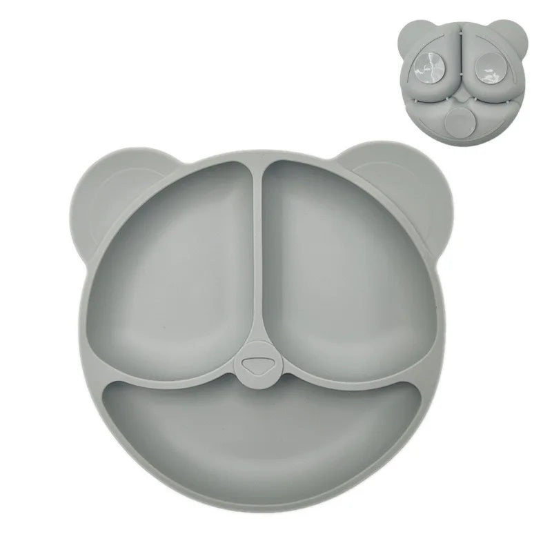 2024New Baby Safe  Silicone Suker Plate Cartoon Children Dishes Feeding Toddler Training Tableware Retro Kids Smile Face Plate