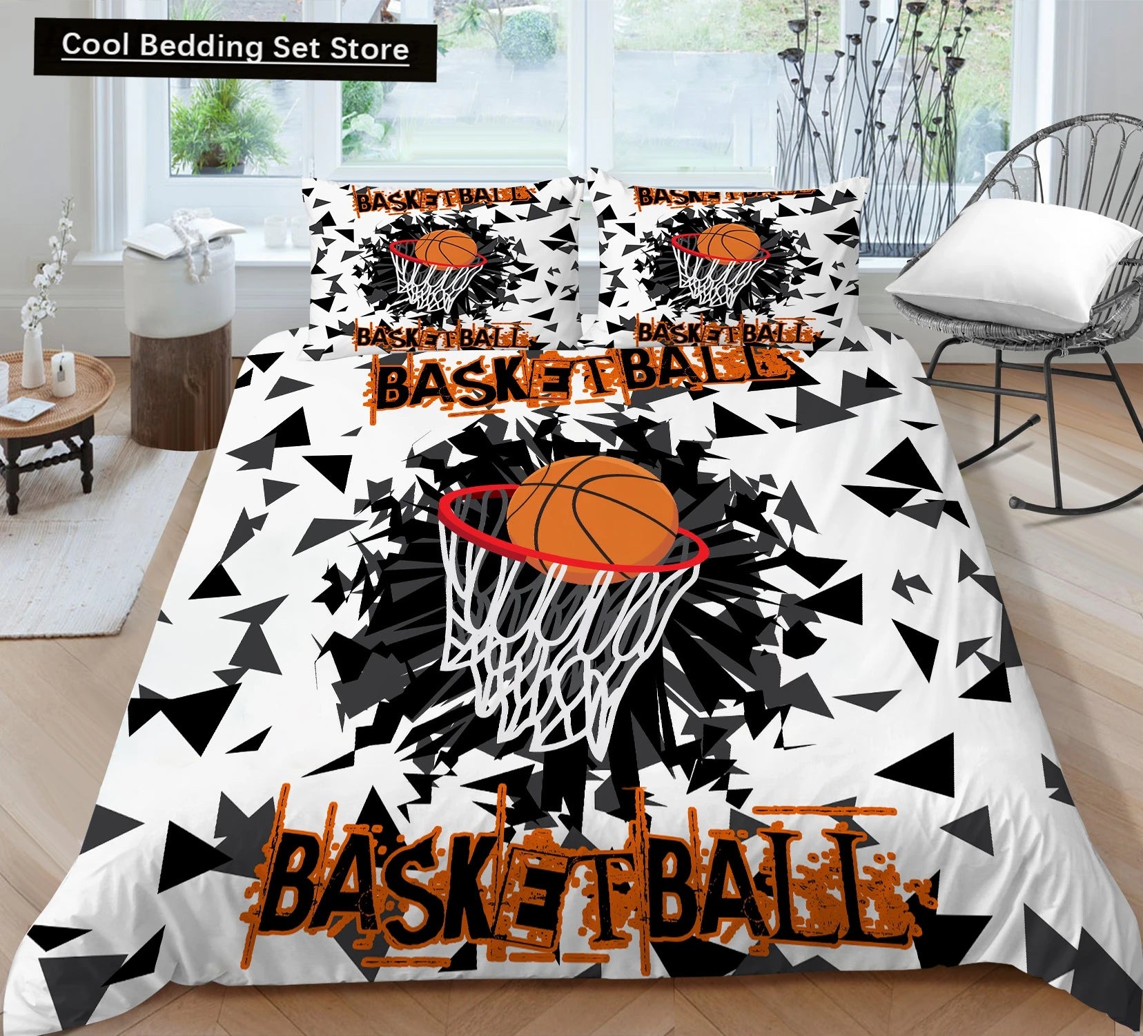 3D Basketball King Queen Duvet Cover Sports Theme Bedding Set for Kids Teens Boys Ball Game Bedroom Decor Soft Comforter Cover