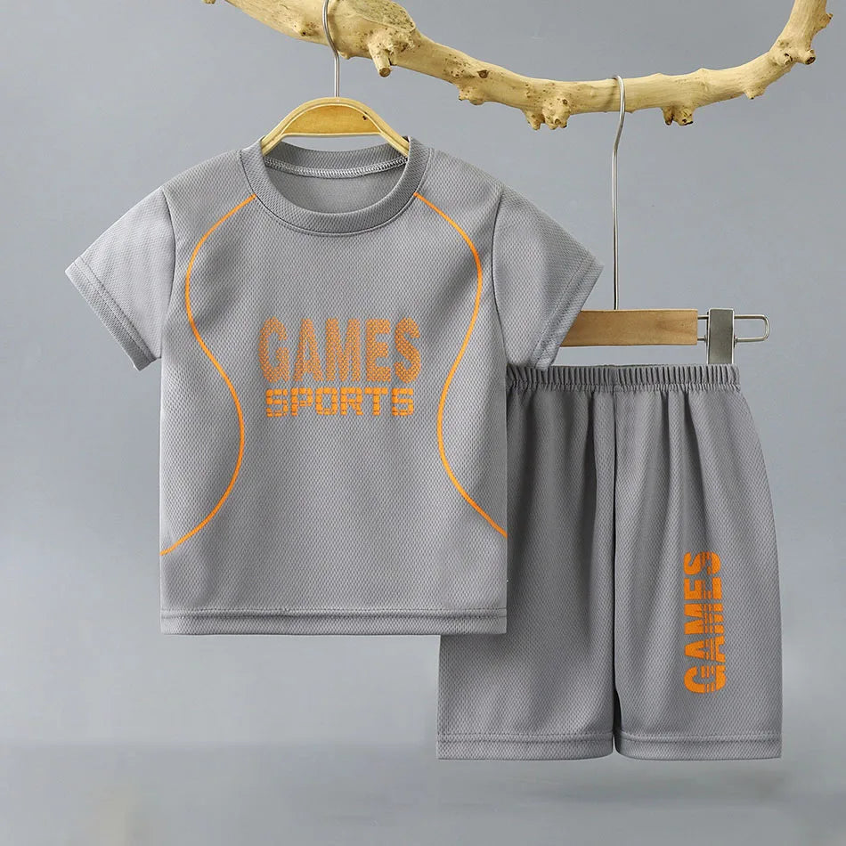 Summer Collection Boys Basketball-Inspired Quick-Dry Homewear Set Solid Color Sports Short and Sleeved Shorts Children Sets