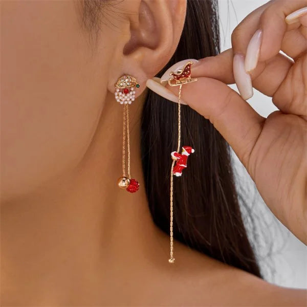 Trendy Christmas Asymmetrical Santa Claus Snowman Snowflake Dangle Earrings for Women Xmas Tree Earring Girls New Year Jewelry