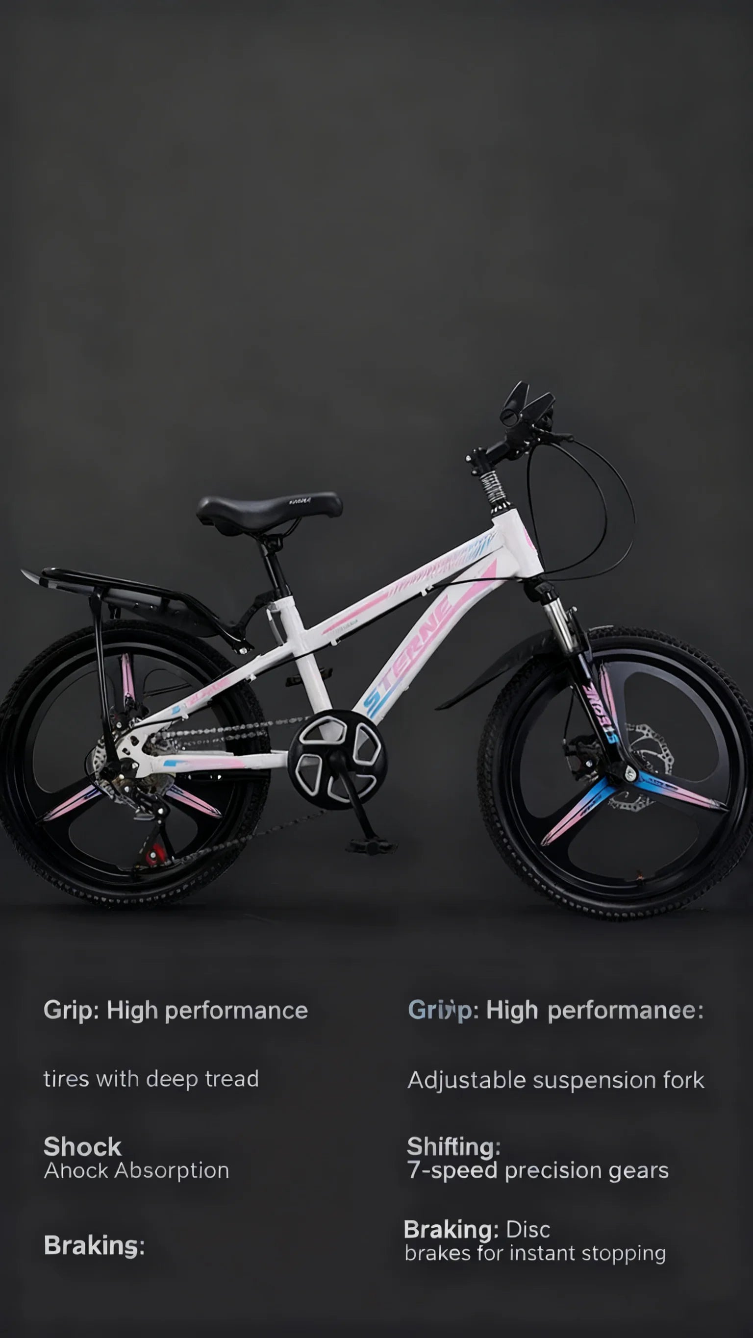 White & Pink Children's Bicycle with Integrated Wheel Variable Speed & Shock Absorption Disc Brake for Boys & Girls 6-8-12 Years