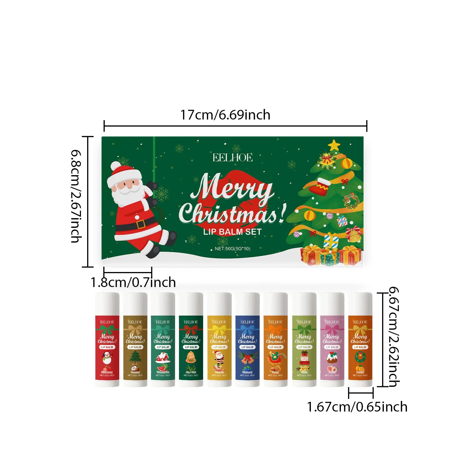 10PCS/Box Christmas Lip Moisturizing Set Deep Moisturizing Lip Color Brightening Plump Lip Care Gift Set for Women Girls