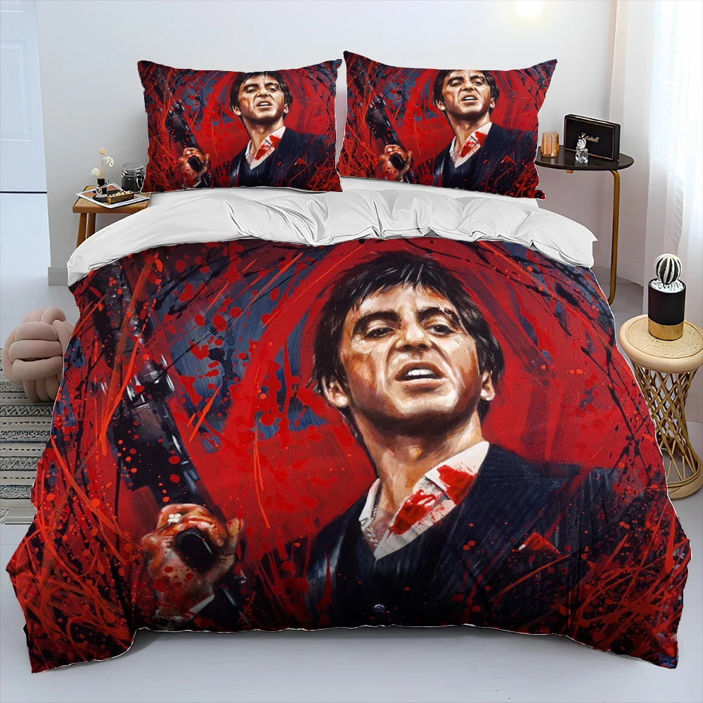 Movie Scarface Tony 3D Printing Comforter Bedding Set,Duvet Cover Bed Set Quilt Cover Pillowcase,King Queen Size Bedding Set Kid