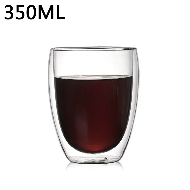 1-6PCS 80-450ML Heat Resistant Double Wall Tea Glass Cup Beer Coffee Handmade Creative Cold Beverage Transparent Drinkware Set