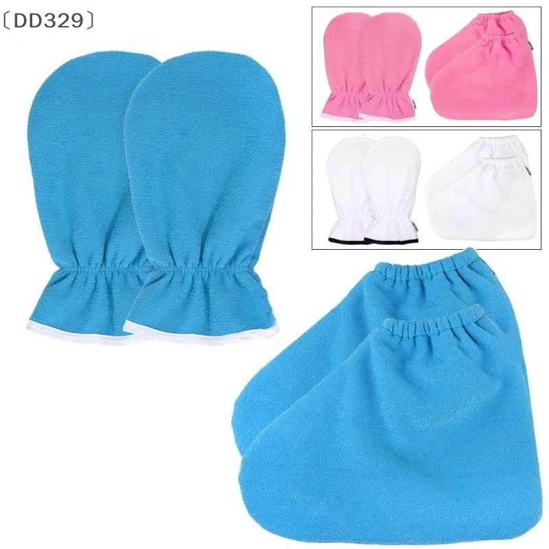 〔DD329〕1 Pair Insulation Care Gloves Flannel Elastic Opening Nail Protection Hand Therapy Paraffin Wax Mitts Reusable Warmers