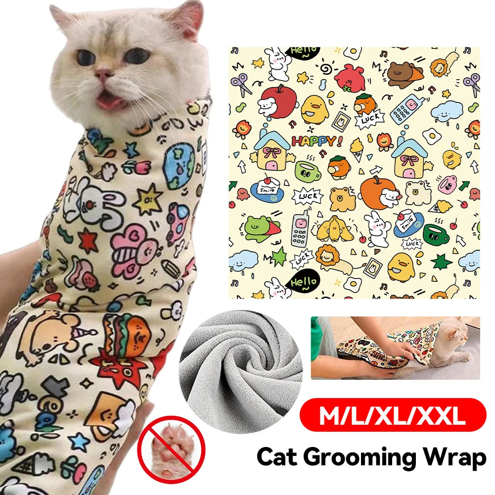 Cat Grooming Wrap Anti-Bite Cat Restraint Wrap Anti-Scratch Cat Calming Wrap Anti-Escape for Nail Trimming Cat Grooming Supplies