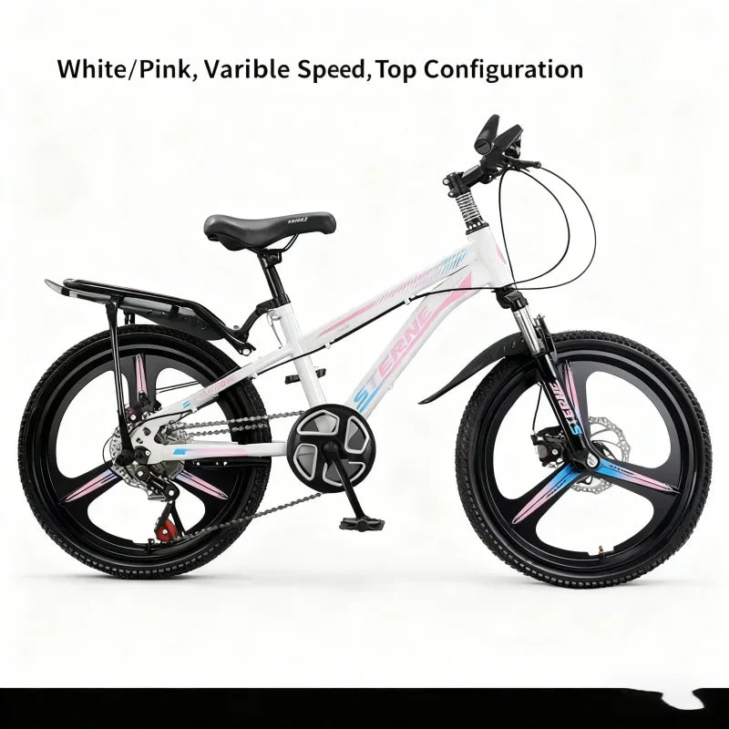 White & Pink Children's Bicycle with Integrated Wheel Variable Speed & Shock Absorption Disc Brake for Boys & Girls 6-8-12 Years