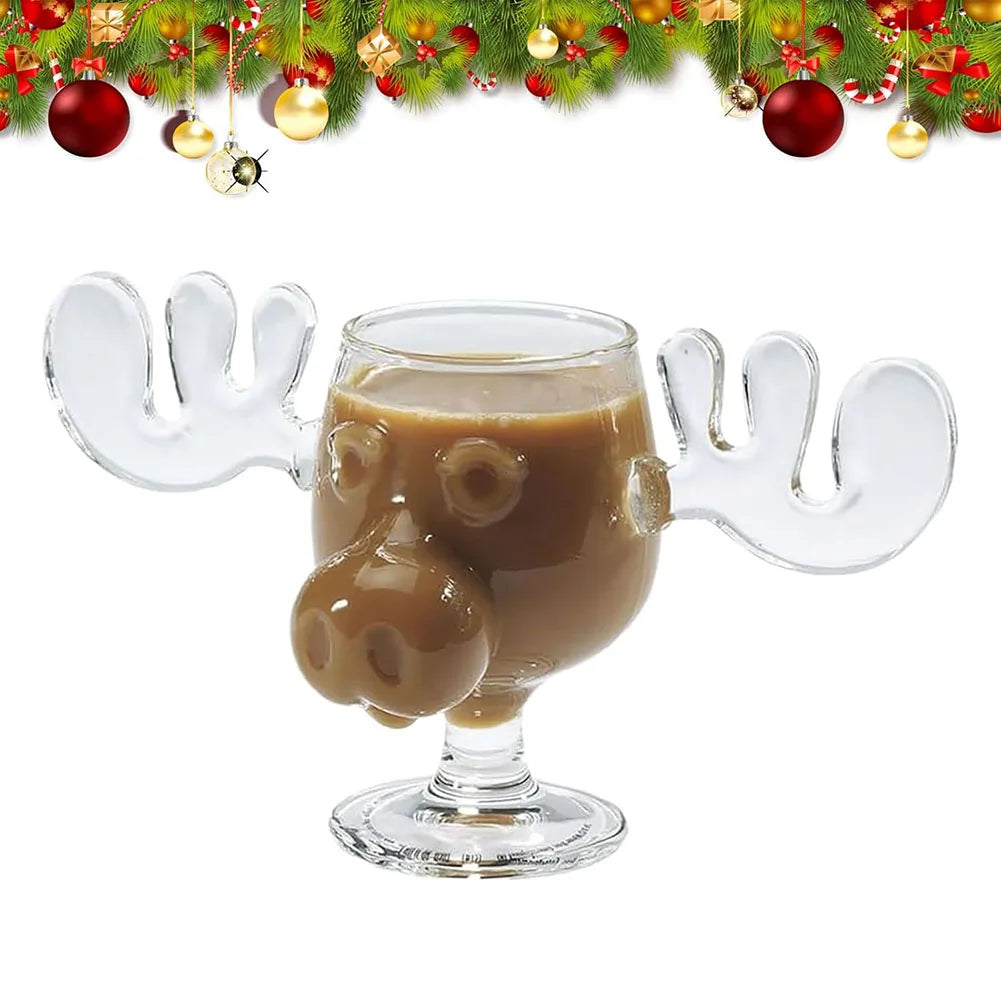 1/2/3PCS Christmas Elk Glass Cup 8Oz Milk Moose Mug Christmas Reindeer Head Beer Water Cup Xmas Holiday Party Drinkware Gifts
