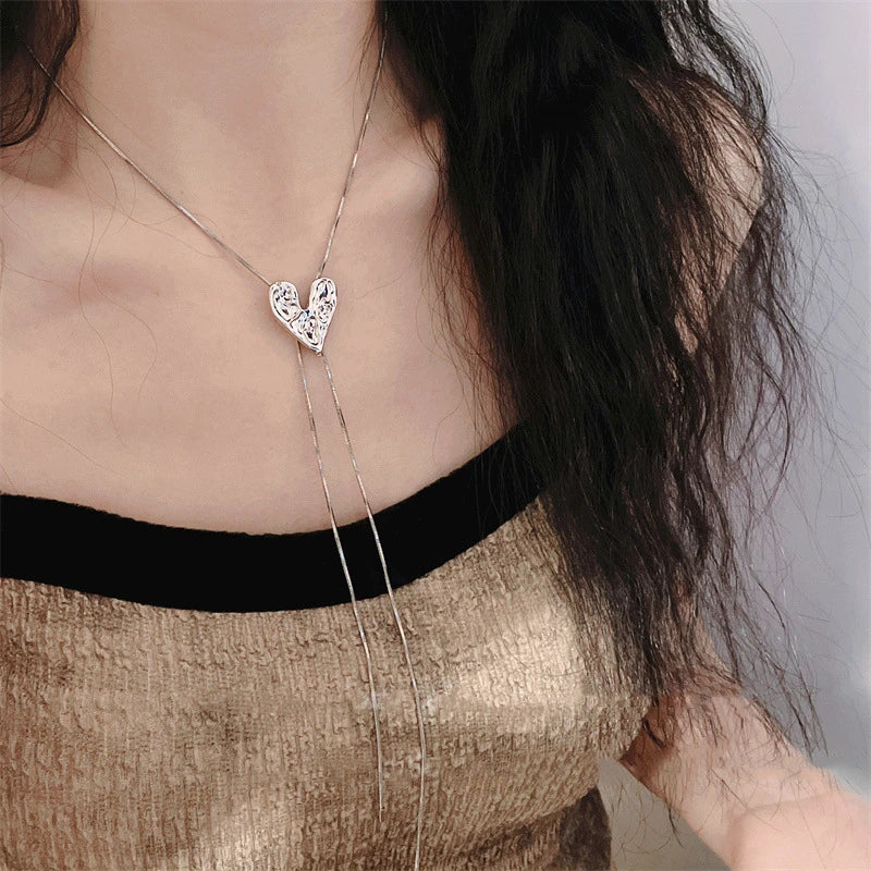 Sparkling Rhinestone Rotatable Snowflake Long Tassel Necklace For Women Crystal Zircon Pearl Cross Choker Girl Christmas Jewelry