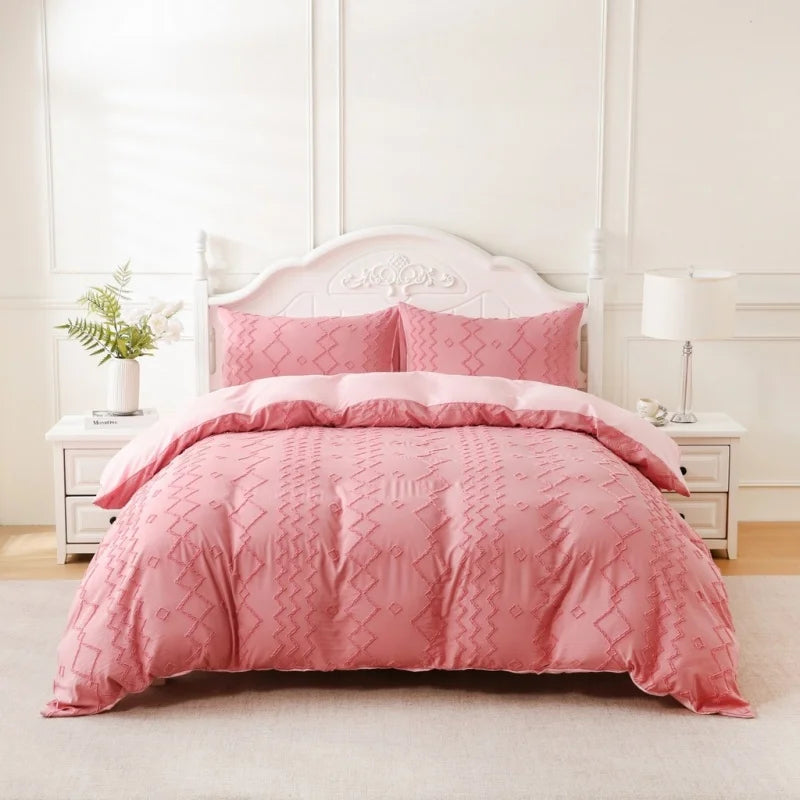 2/3pcs Duvet Cover Set,Tufted Geometric Comforter Cover +Pillowcas Boho Bed Set Soft Lightweight Bedding Set for All Seasons