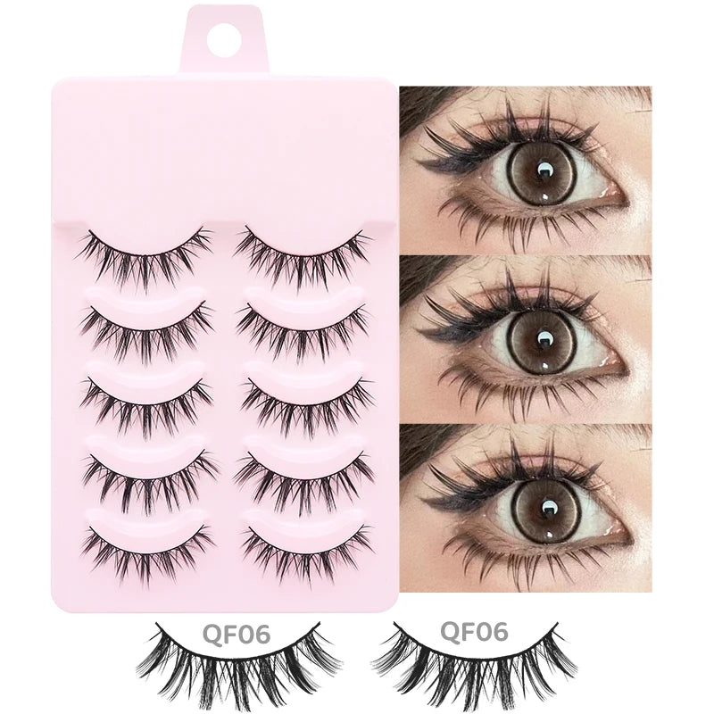 DINGSEN 5 Pairs Manga Lashes Eyes Lashes Soft Natural Long Eyelashes Fake Lashes Anime Wispy Strip False Eyelashes Makeup