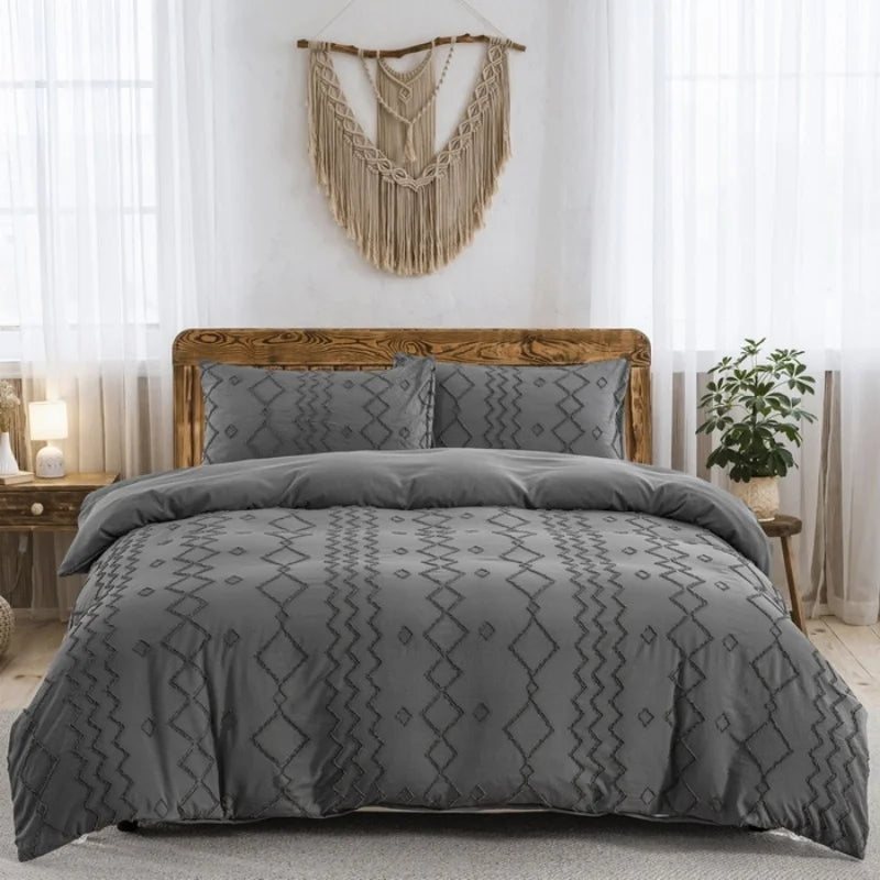 2/3pcs Duvet Cover Set,Tufted Geometric Comforter Cover +Pillowcas Boho Bed Set Soft Lightweight Bedding Set for All Seasons