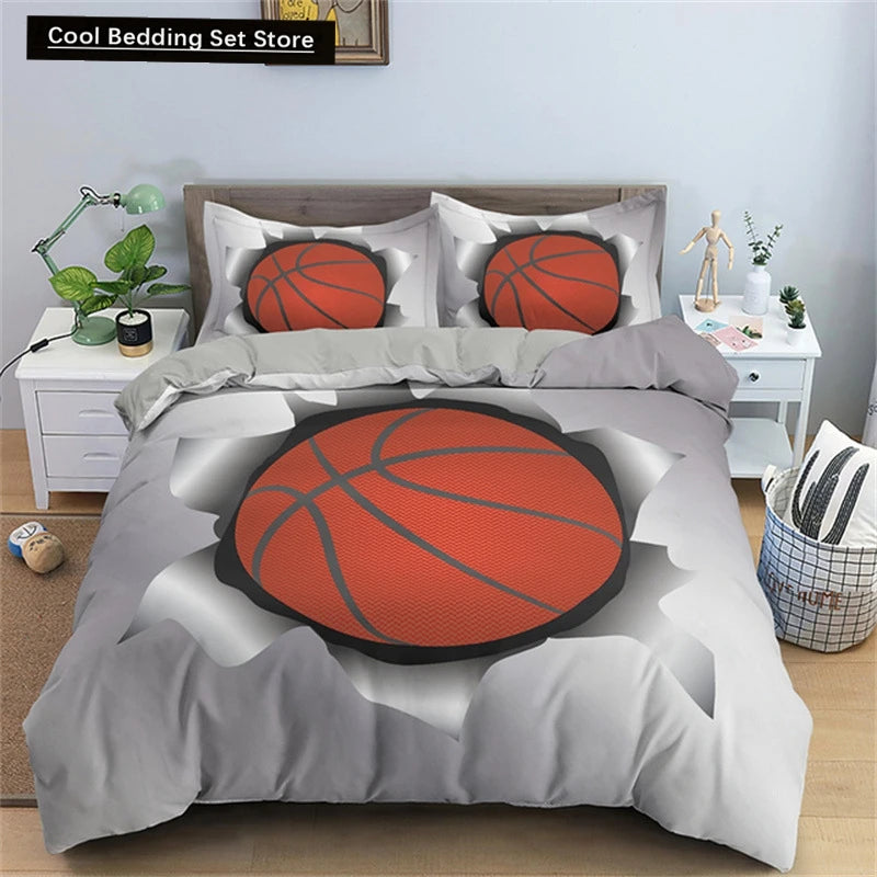 3D Basketball King Queen Duvet Cover Sports Theme Bedding Set for Kids Teens Boys Ball Game Bedroom Decor Soft Comforter Cover