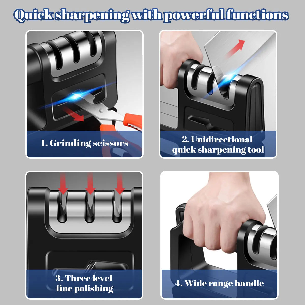 4 in1 Professional Knife Sharpener Stainless Steel Sharpening Rod Household Multi-Functional Hand-Held Sharpening Tool