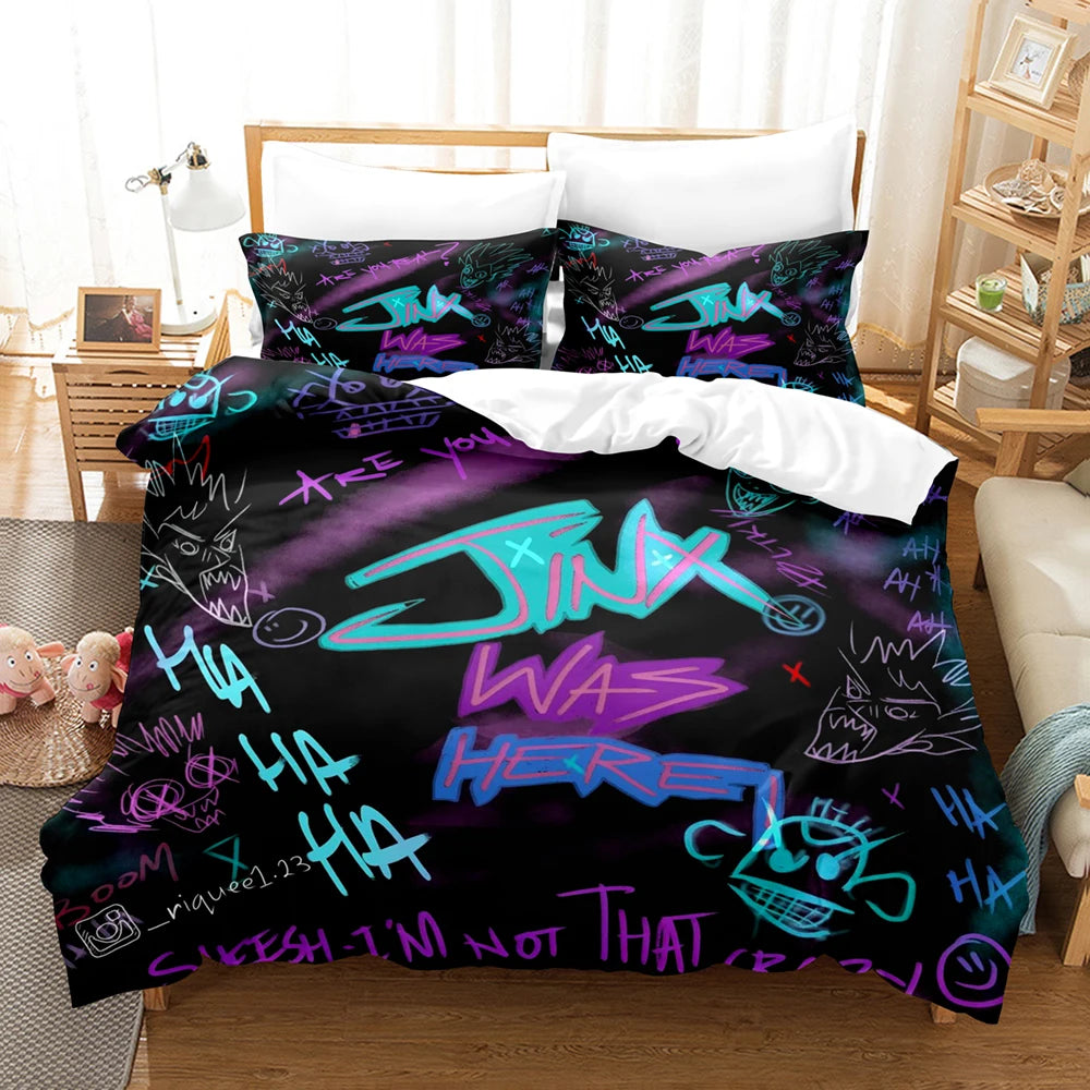 Arcane Anime JinX 3D Bed Linen Set Duvet Cover Set Twin Full Queen King Size Bedding Set Comforter Bedding Sets Arcane Bed Linen