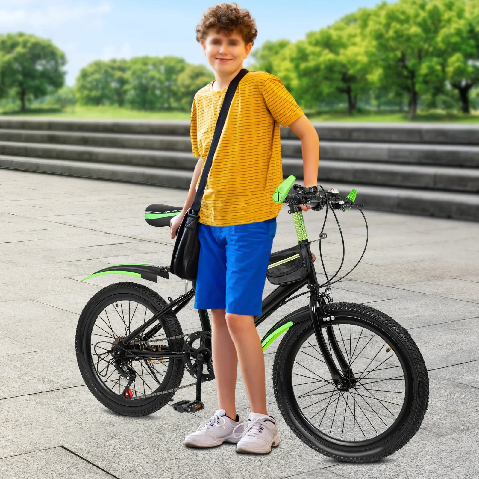 20 Inch Mountain Bike 7 Speeds Unisex Kids Bicycle Dual-Disc Brakes Height Adjustable MTB Boys Girls Bike with Kettle & Mudguard
