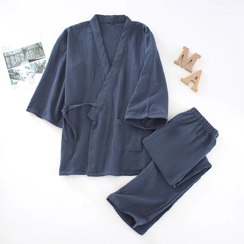 2025 Japanese Kimono Set 100%Cotton Pajamas Two-piece Couple Yukata Loose Men's And Women's Sweat Steaming Suit Home Service Set