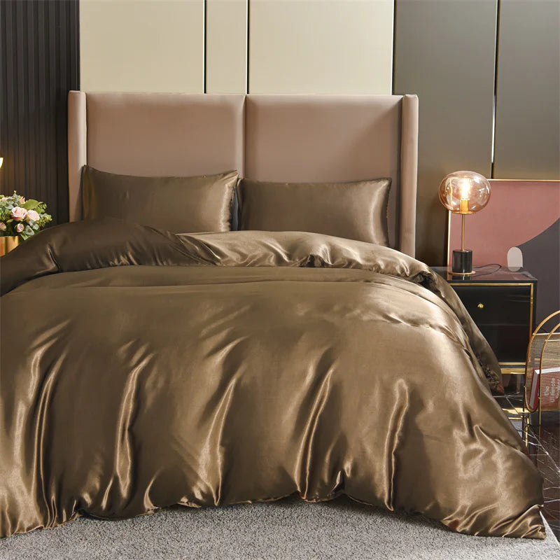 3pcs Satin Duvet Cover Set Bedding Sets Queen Black  Series Luxury Rich Silk Silky Soft Solid   Sexy Honeymoon Wrinkle Free
