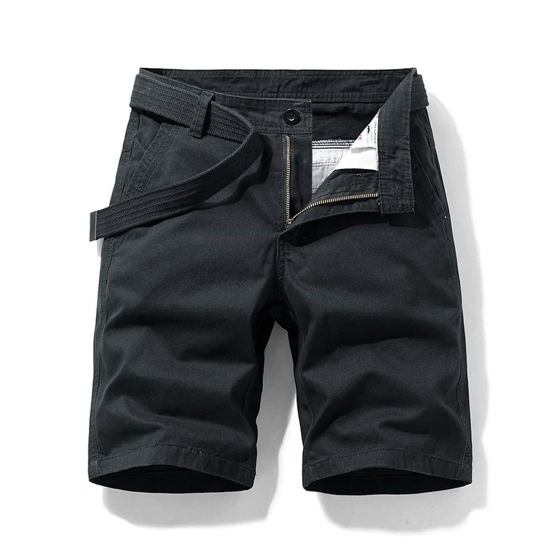 Summer thin multi pocket pure cotton workwear shorts men's oversized loose straight leg five point casual over knee beach shorts