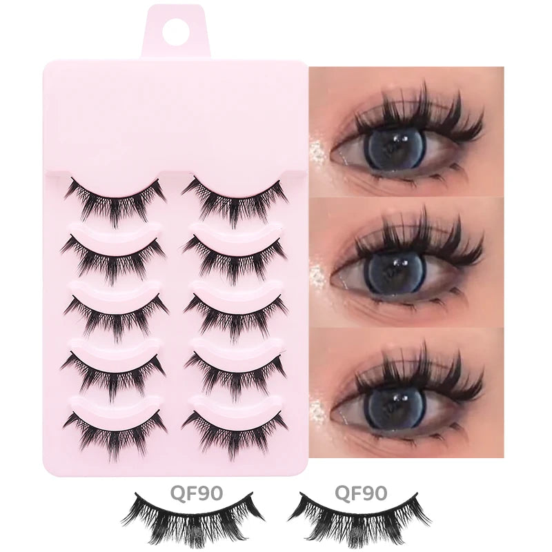 DINGSEN 5 Pairs Manga Lashes Eyes Lashes Soft Natural Long Eyelashes Fake Lashes Anime Wispy Strip False Eyelashes Makeup