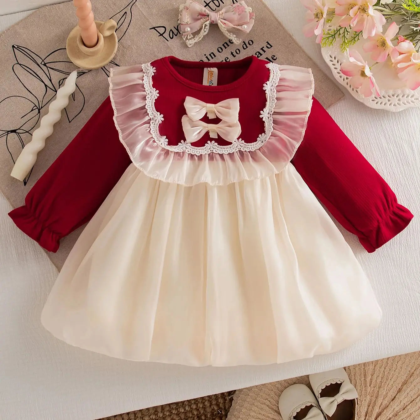 Autumn New Sweet Bow Baby Girl Dress, Princess Style Children'S Clothing Suitable For Christmas Parties (6-24 Months)