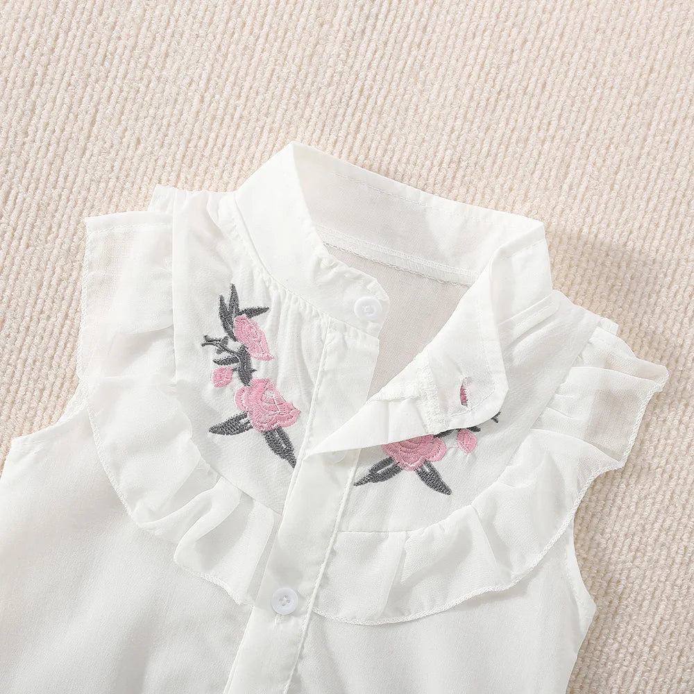 Summer New Simple Style Baby Girl Set, Flower Embroidered Children'S Clothing Suitable For Babies Aged 9 Months To 3 Years Old