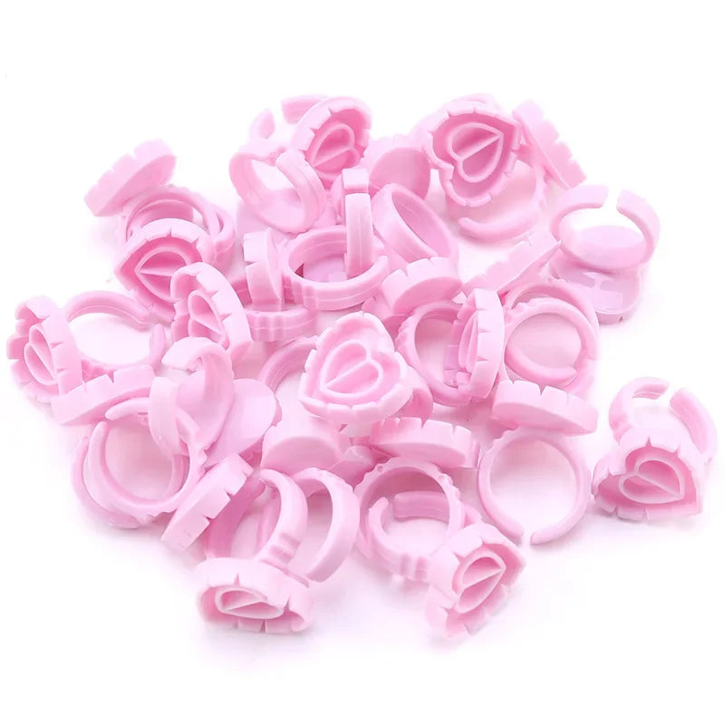 100Pcs Disposable Heart-shaped Glue Ring Cup Eyelash Extension Tattoo Pigment Holder Pallet Lashes Makeup Tools