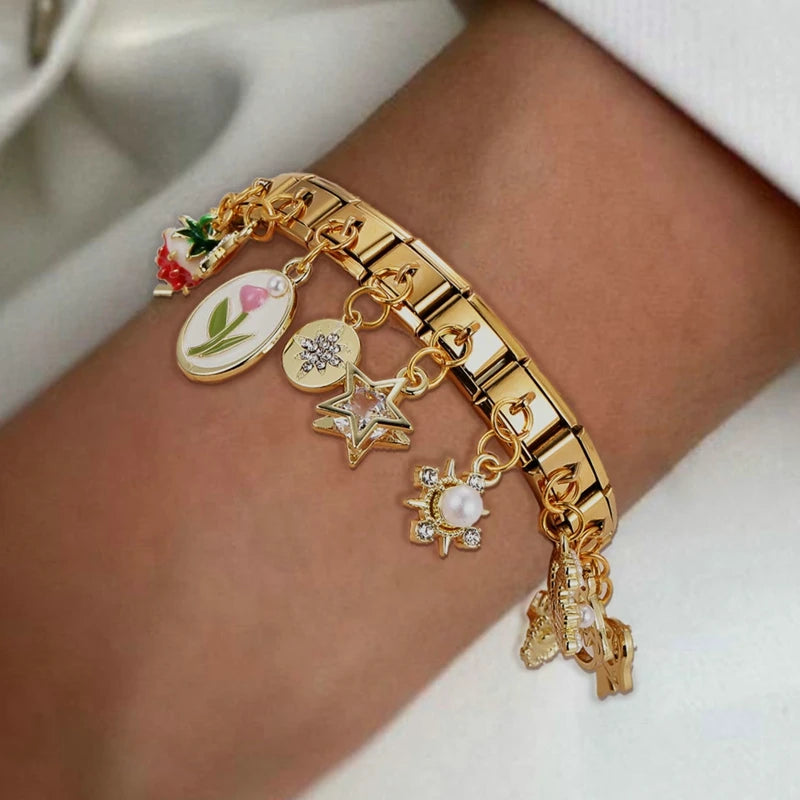 Italian Charm Bracelets DIY Basic Chain Stainless Steel Bangle Versatile Assembled Modules Ideal Gift 9mm Universal Dropshipping