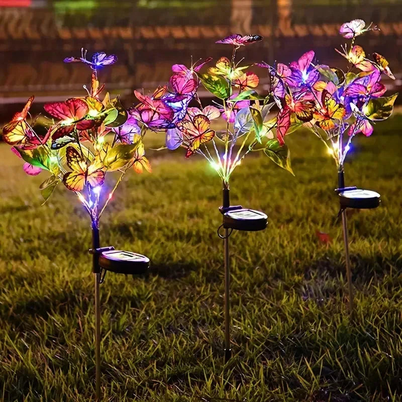 LED Solar Garden Lights Outdoor Solar Butterfly Flower Tree Lights Waterproof for Outdoor Garden Path Atmosphere Roof Decoration