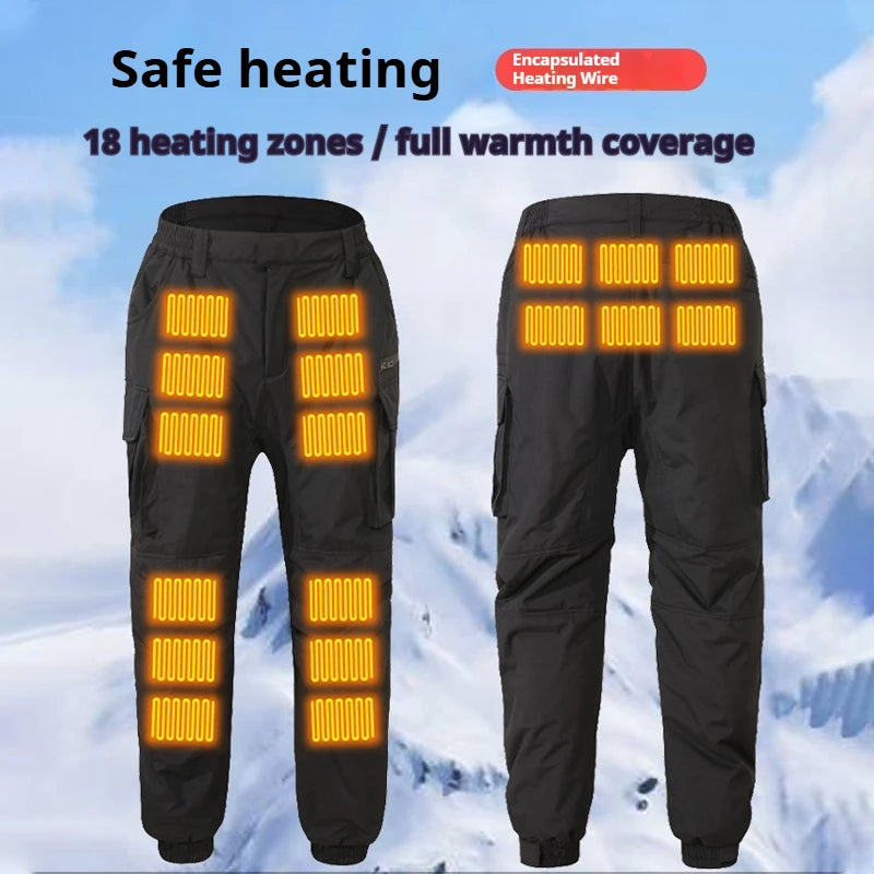 New Winter Thickened Heating Pants Unisex Casual Electric Heated Long Trousers Multiple Pockets Warm Knee Area Motorcycle Gear