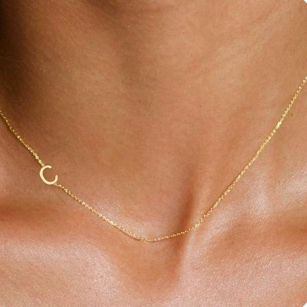 Sideways English Letter Initial Necklace 18K Gold Plated Stainless Steel Necklace Minimalist Initial Pendant Necklace for Women