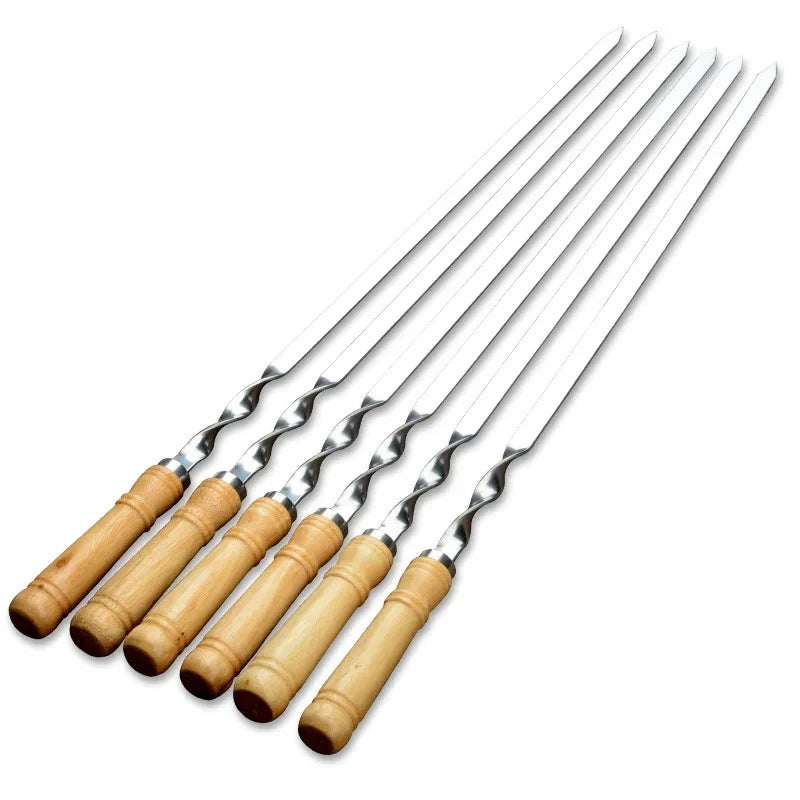 55cm Large Barbecue Skewer Reusable Stainless Steel BBQ Kebab Stick with Wooden Handle Outdoor Camping Picnic Tools Cooking Tool