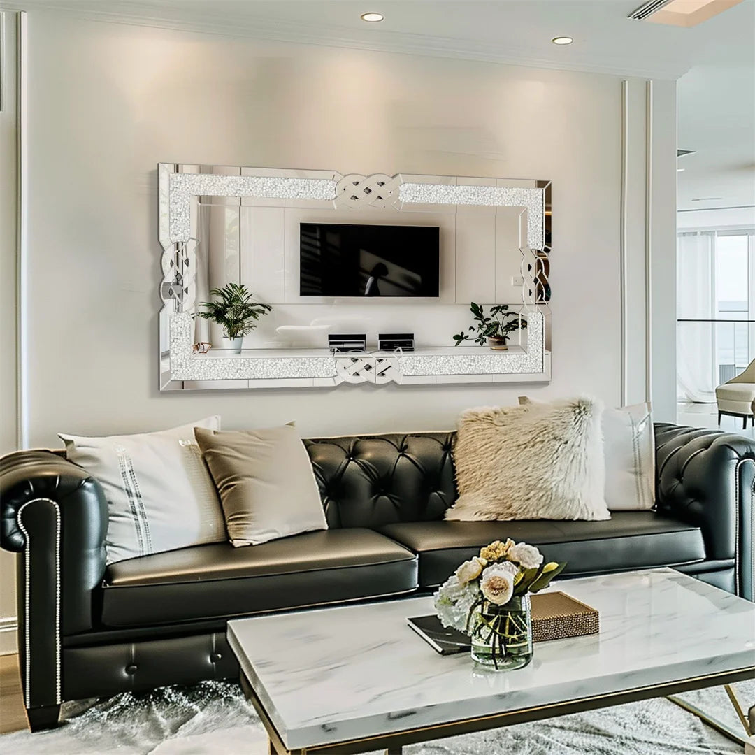 LUVODI Large Crush Diamond Full Body Wall Mirror Artistic Silver Bathroom Vanity Mirror