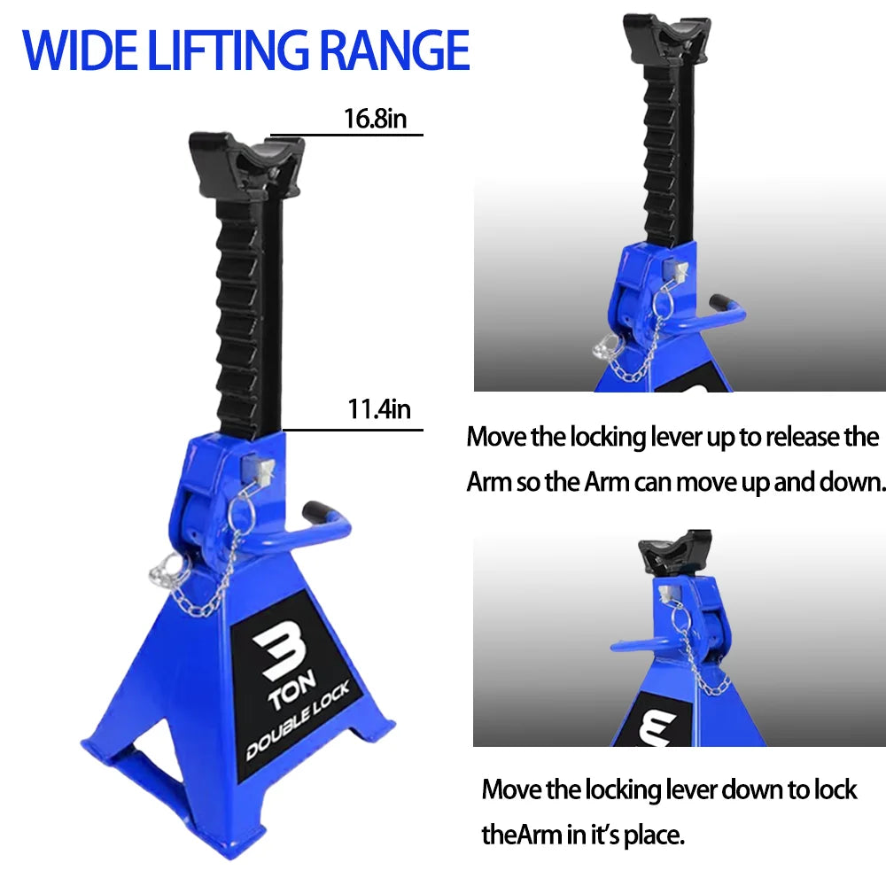 1 Pair 3 Ton Jack Stands Double Safety Pin 6000 lbs Capacity, Adjustable Height for Lifting SUV Pickup Truck Car