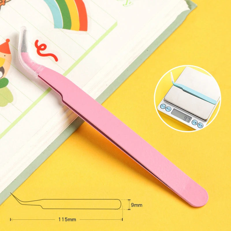 Stainless Steel Straight Curved Tweezers Colorful Pink Blue Purple DIY Eyelash Tweezer Nail Art Sticker Rhinestones Picking Tool