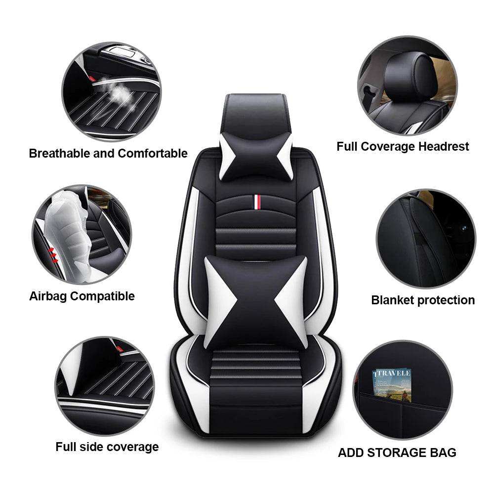 5-Seats PU Leather Car Seat Covers Full set Universal Front Rear Seat Cushion Anti-scratch Protection Four Seasons