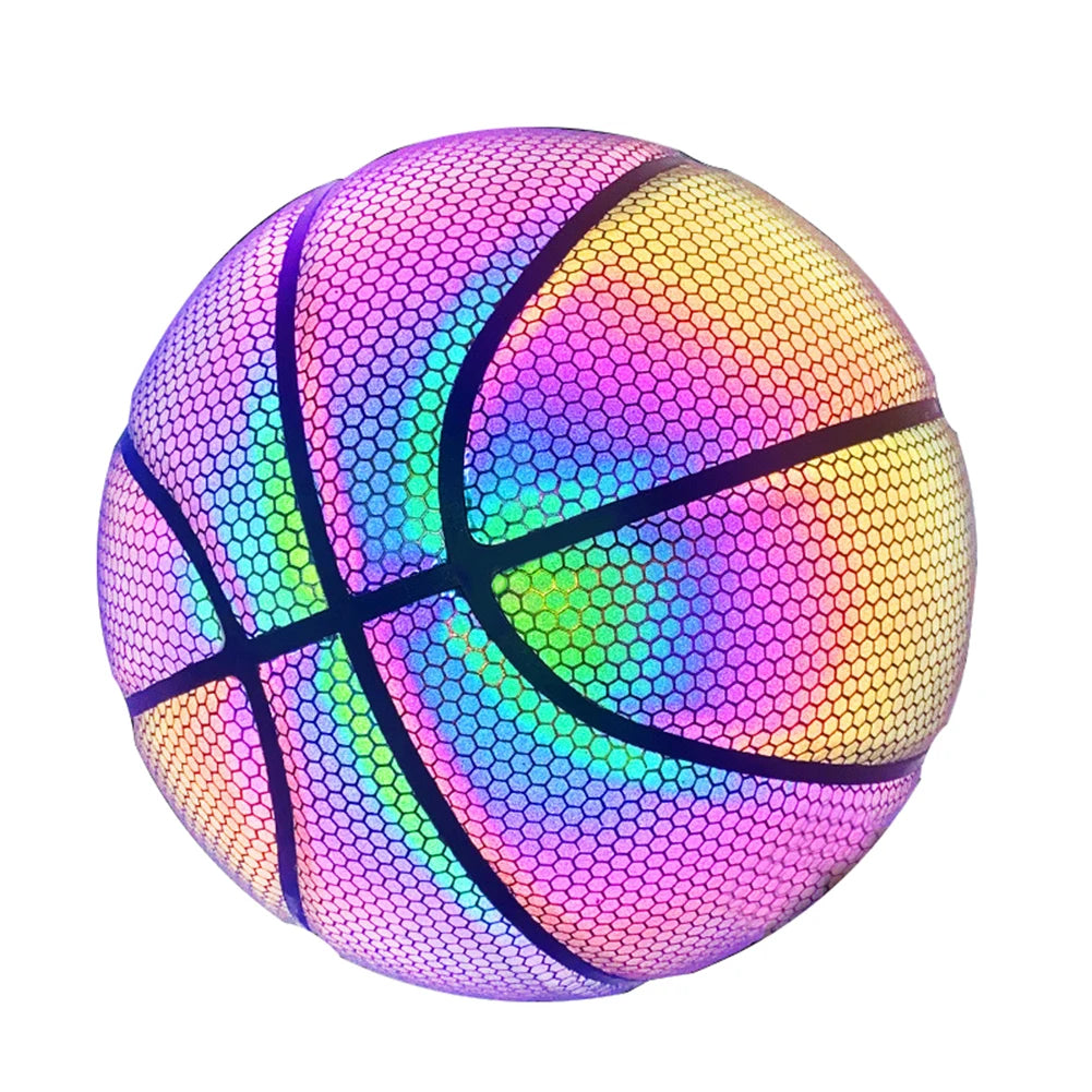 Luminous Basketball Replacement Holographic Glowing Reflective Basketball Luminous Glow Ball for Daily Exercise