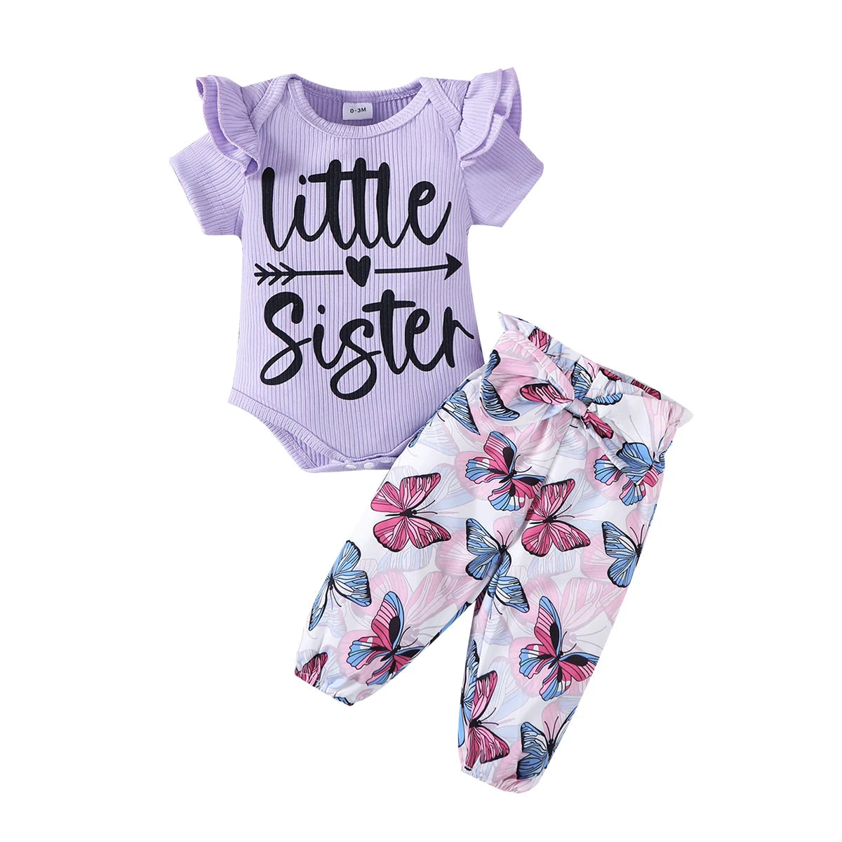 0-18 Months Newborn Baby Girl Short Sleeved Clothing Set Purple Bodysuit+Colorful Butterfly Pants Summer Toddler Girl Clothes