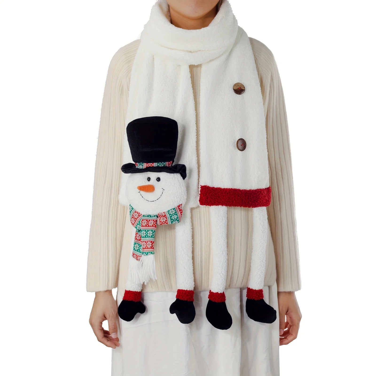 Women's Christmas Scarf Plush Warm Soft Extra-Long Snowman Santa Claus Reindeer-Patterned Scarves Winter Fashion Shawls