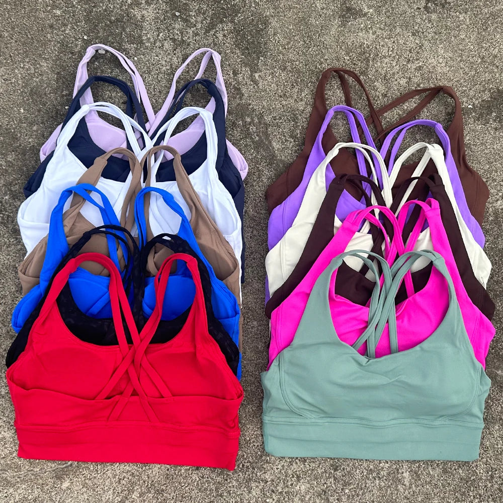 Women Sports Bra Sexy Criss Cross Straps Back High Support Impact Yoga Underwear Running Fitness Gym Padded Bralette