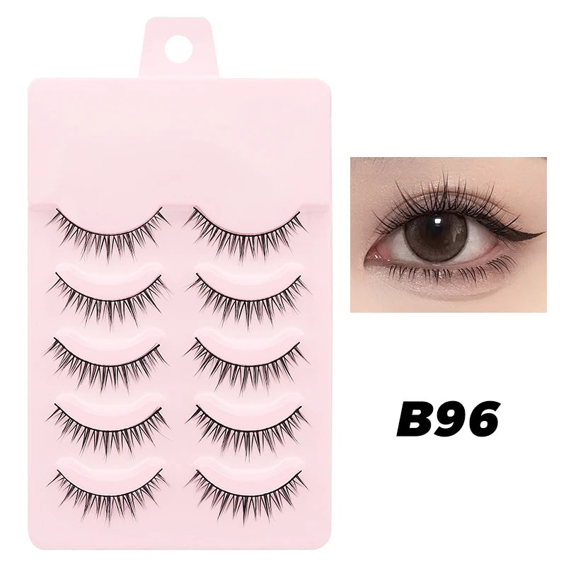 DINGSEN 5 Pairs Manga Lashes Eyes Lashes Soft Natural Long Eyelashes Fake Lashes Anime Wispy Strip False Eyelashes Makeup