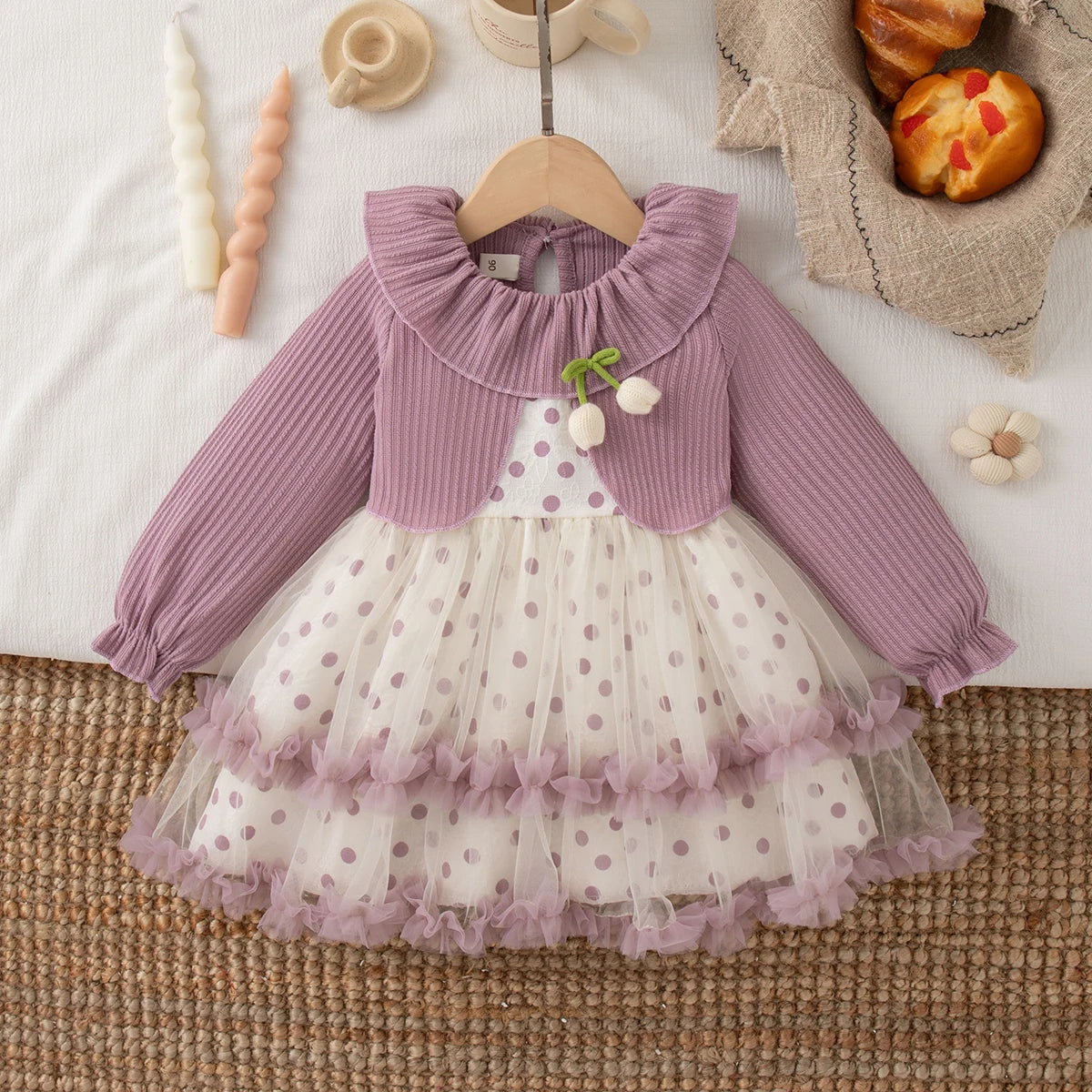 Autumn New Christmas Party Baby Girl Dress, Cute Polka Dot Children'S Clothing Suitable For Babies Aged 6 Months To 3 Years Old