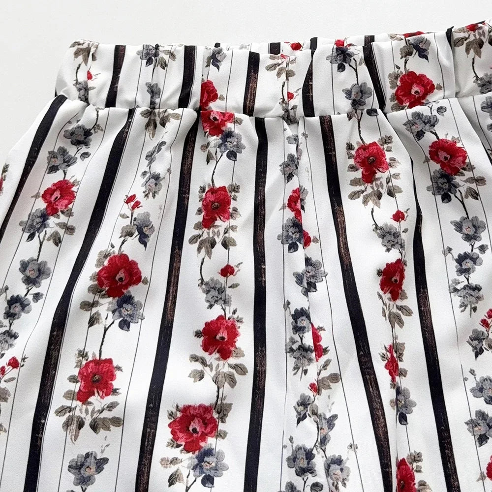 Summer New 3-7Y Girls Casual Clothes Korean Version Children Sleeveless O-Neck Tassel Top + Flower Print Pants 2 Pcs Set