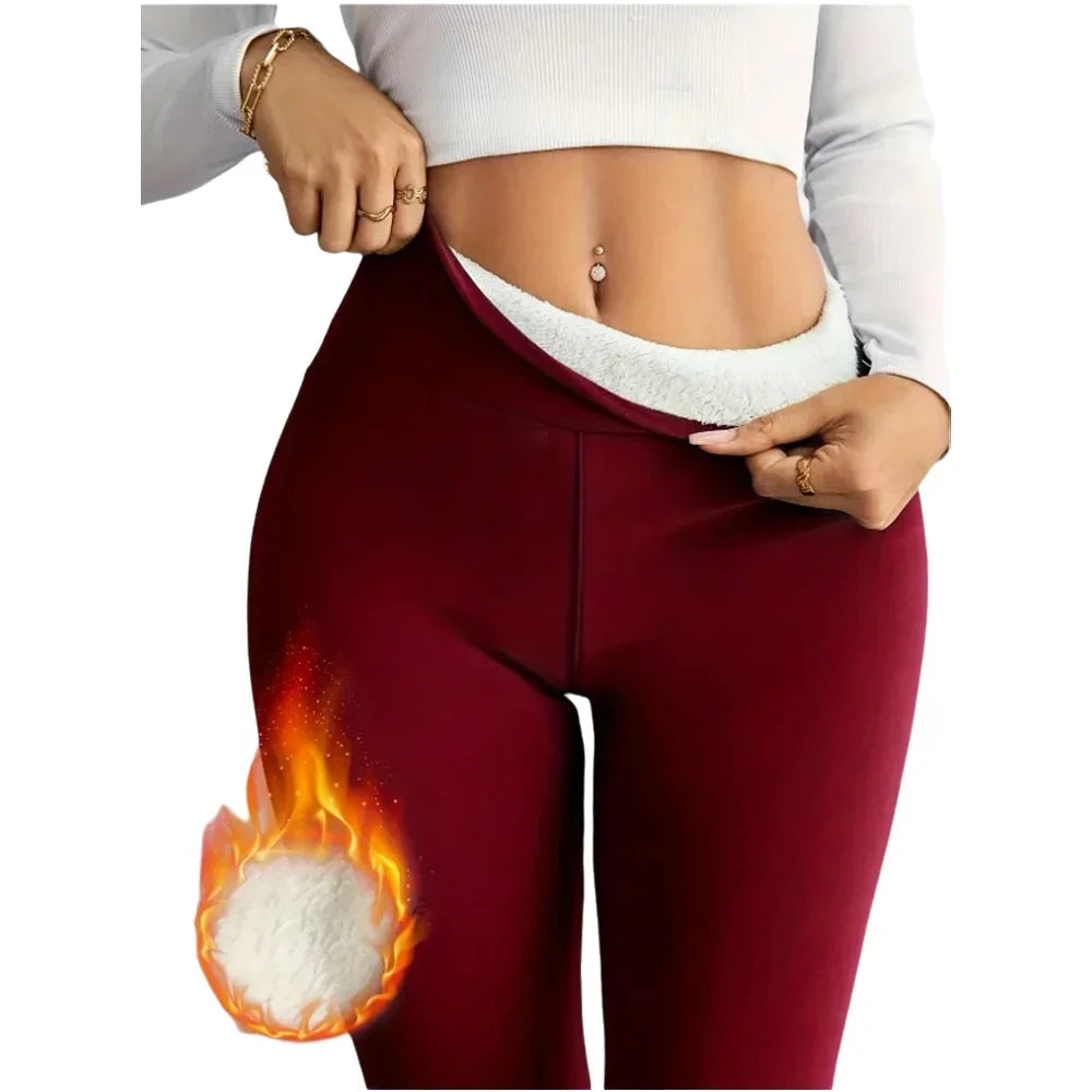 Women's Velvet High Waist Leggings Winter Thermal Thick Warm Stretchy Pants Cold-Resistant Slim Fit Comfortable Trousers