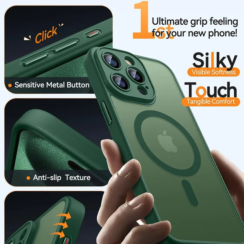 Luxury Frosted Phone Case For iPhone 17 16 15 14 13 12 11 Pro Max 16 15 Plus 17 Air For Magsafe Matte Transparent Magnetic Cover