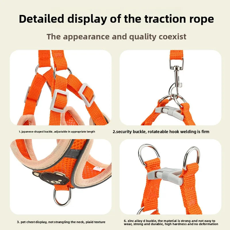 Dog Harness Adjustable Vest Walking Traction Rope Set for Dog Collar Breathable Mesh Harness for Small Medium Cat Dog Pet Lead
