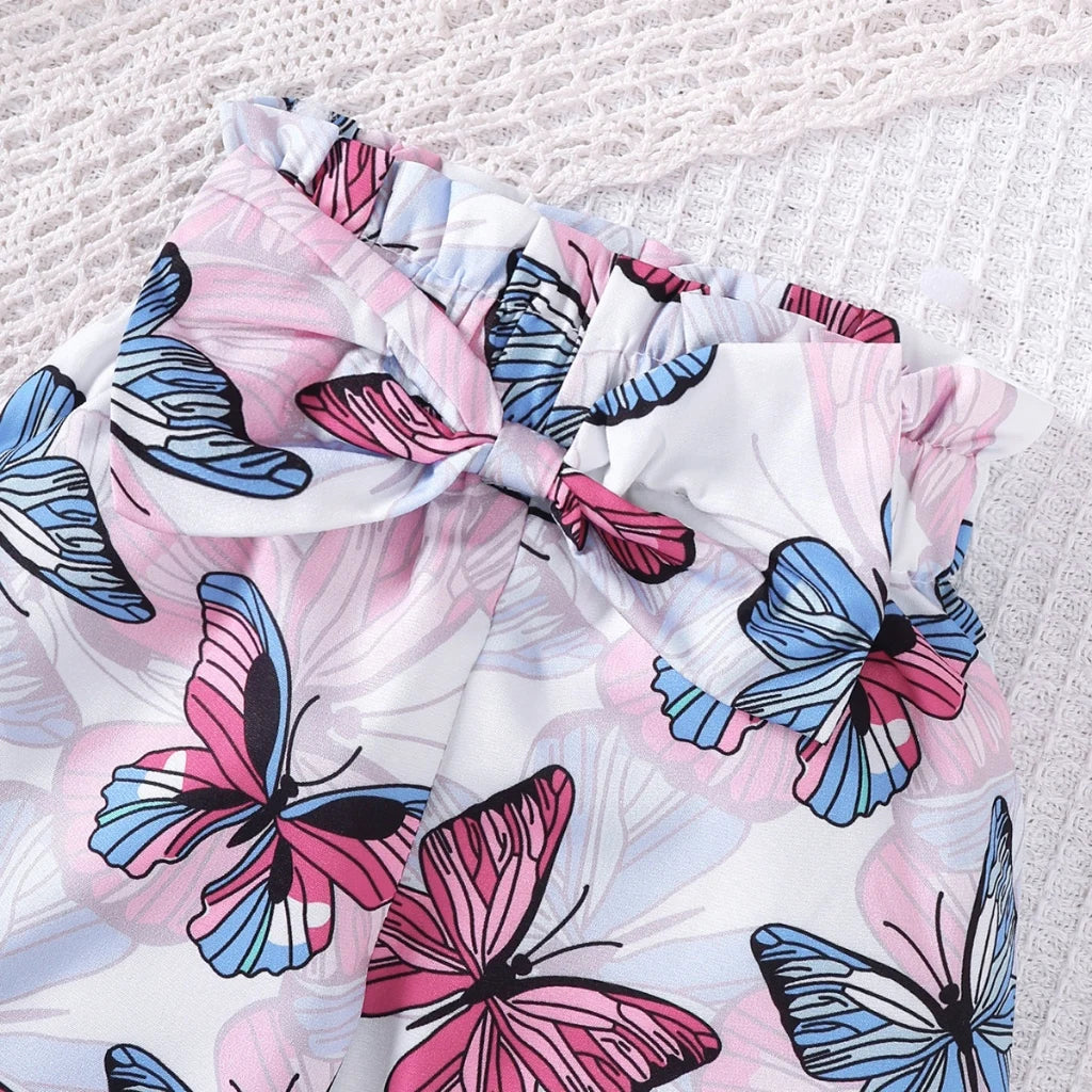 0-18 Months Newborn Baby Girl Short Sleeved Clothing Set Purple Bodysuit+Colorful Butterfly Pants Summer Toddler Girl Clothes