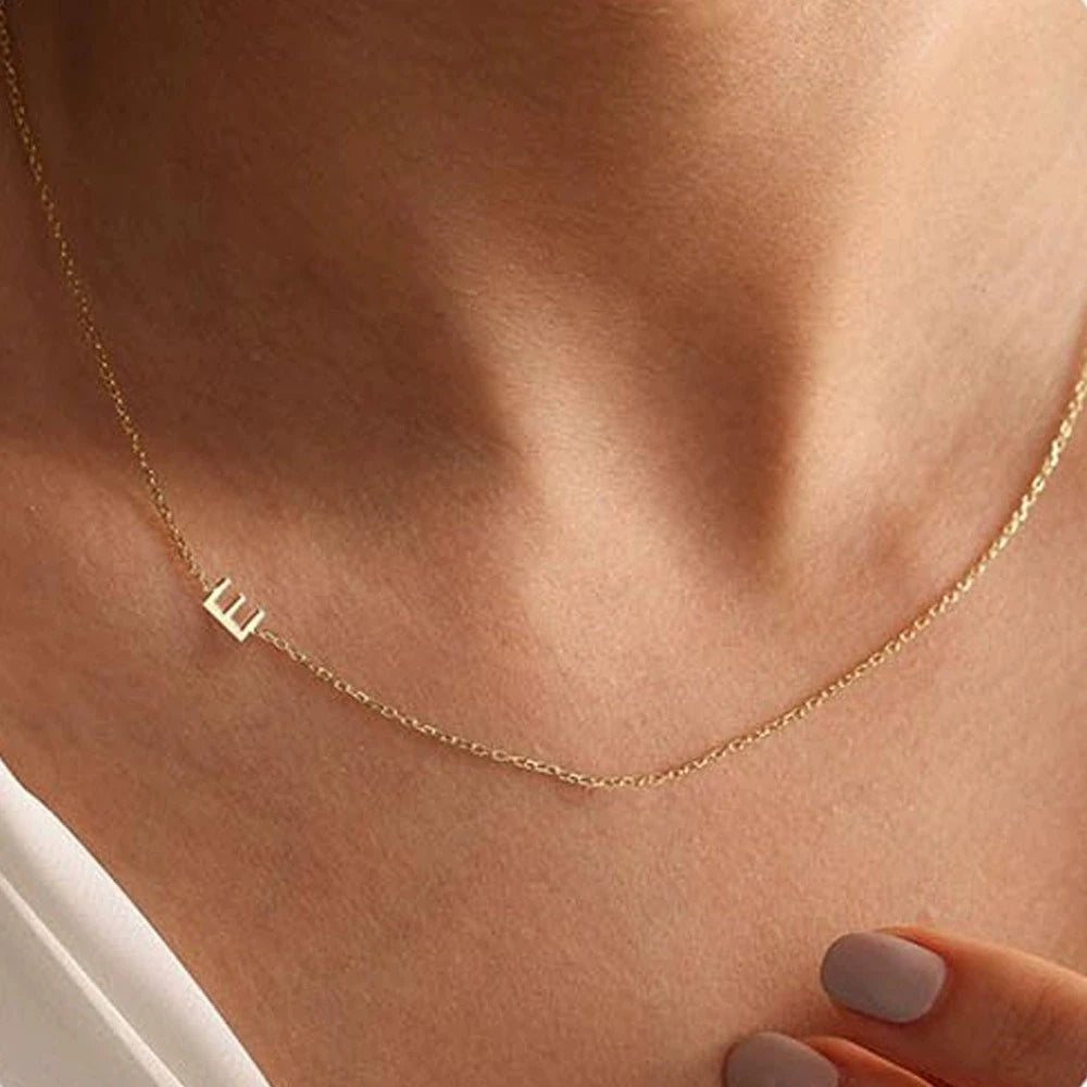Sideways English Letter Initial Necklace 18K Gold Plated Stainless Steel Necklace Minimalist Initial Pendant Necklace for Women