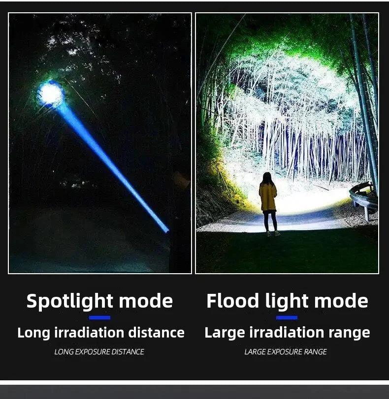 10000W Built-in Battery Flash Light Emergency Spotlights 9km 990000000LM Most Powerful Led Flashlights Tactical Torch 25000mah