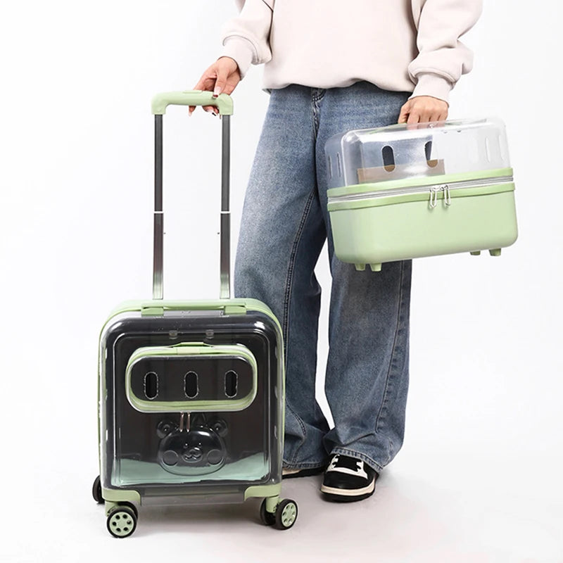 Transparent Pet Stroller Double-layer Rolling Cat Carrier Space Capsule Dog Travel Case Backpack for Cat Ventilated Pet Supplies